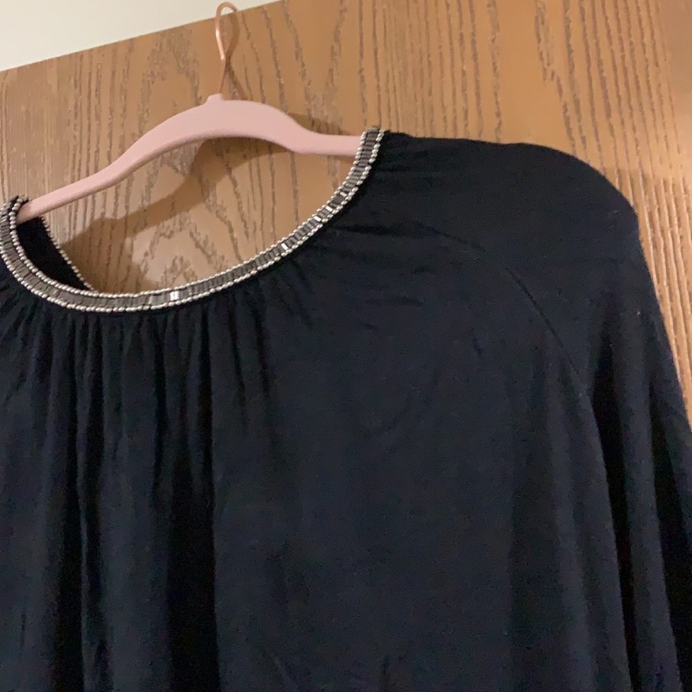 ▪️ ROSE + OLIVE ▪️ Black Peasant Top with Shiny Beading - Picture 5 of 11